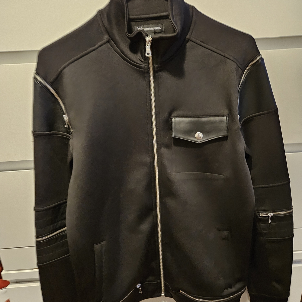 Inc Black Zip-Up Jacket with Leather Accents